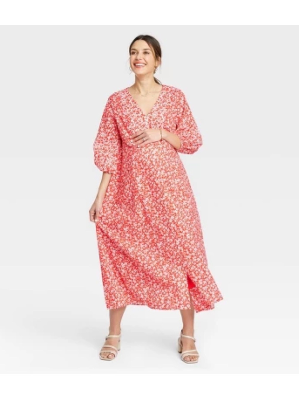 The Nines by HATCH™ Floral Print 3/4 Sleeve Button-Front Poplin Maternity Dress